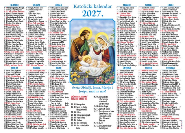 Jednolistni katolički kalendar sveta Obitelj